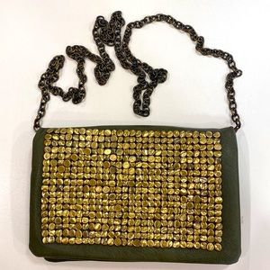 🌟 Urban Outfitters Khaki Green Crossbody Bag with Gold Metal Embellishments